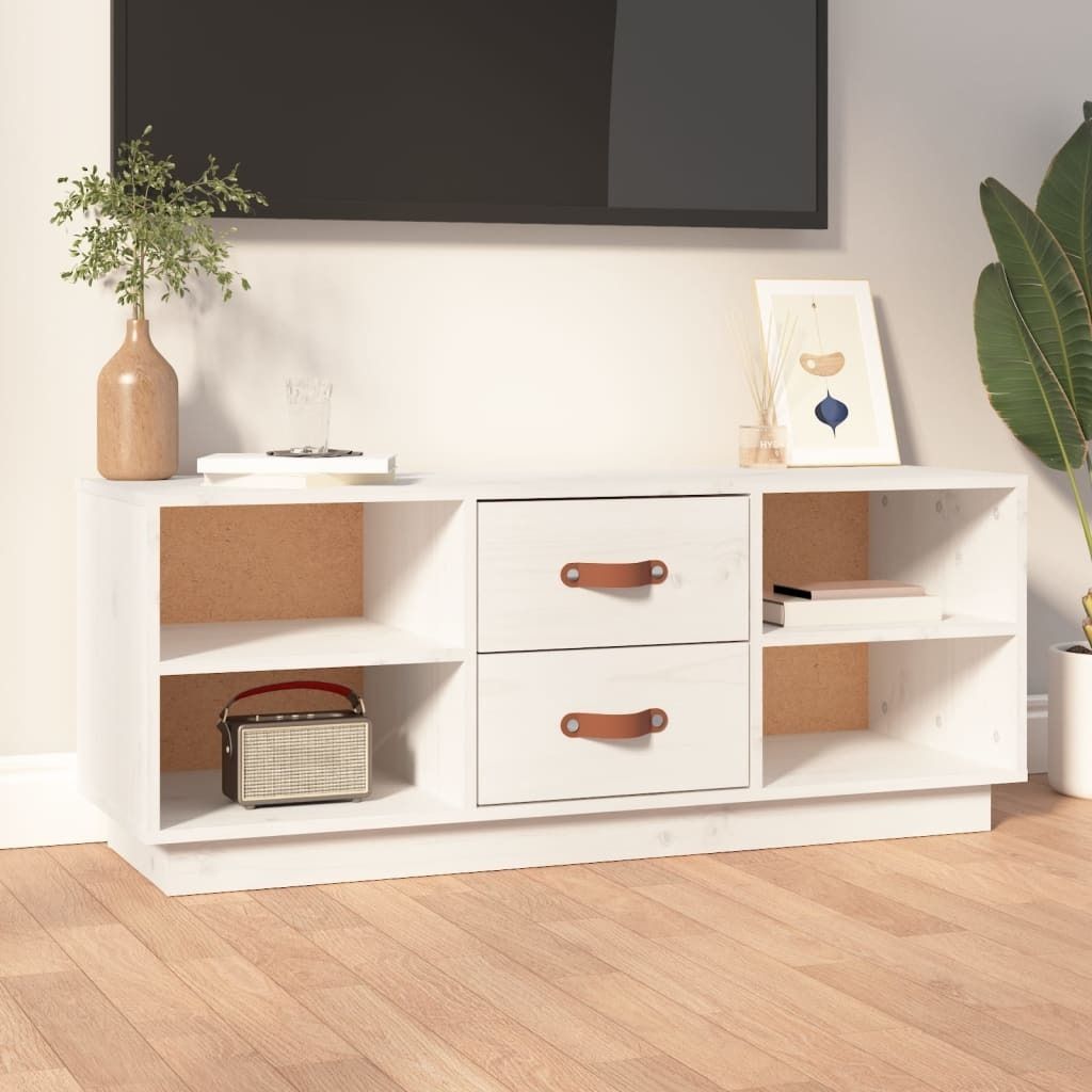 The Living Store TV-Schrank Weiß 100x34x40 cm Massivholz Kiefer