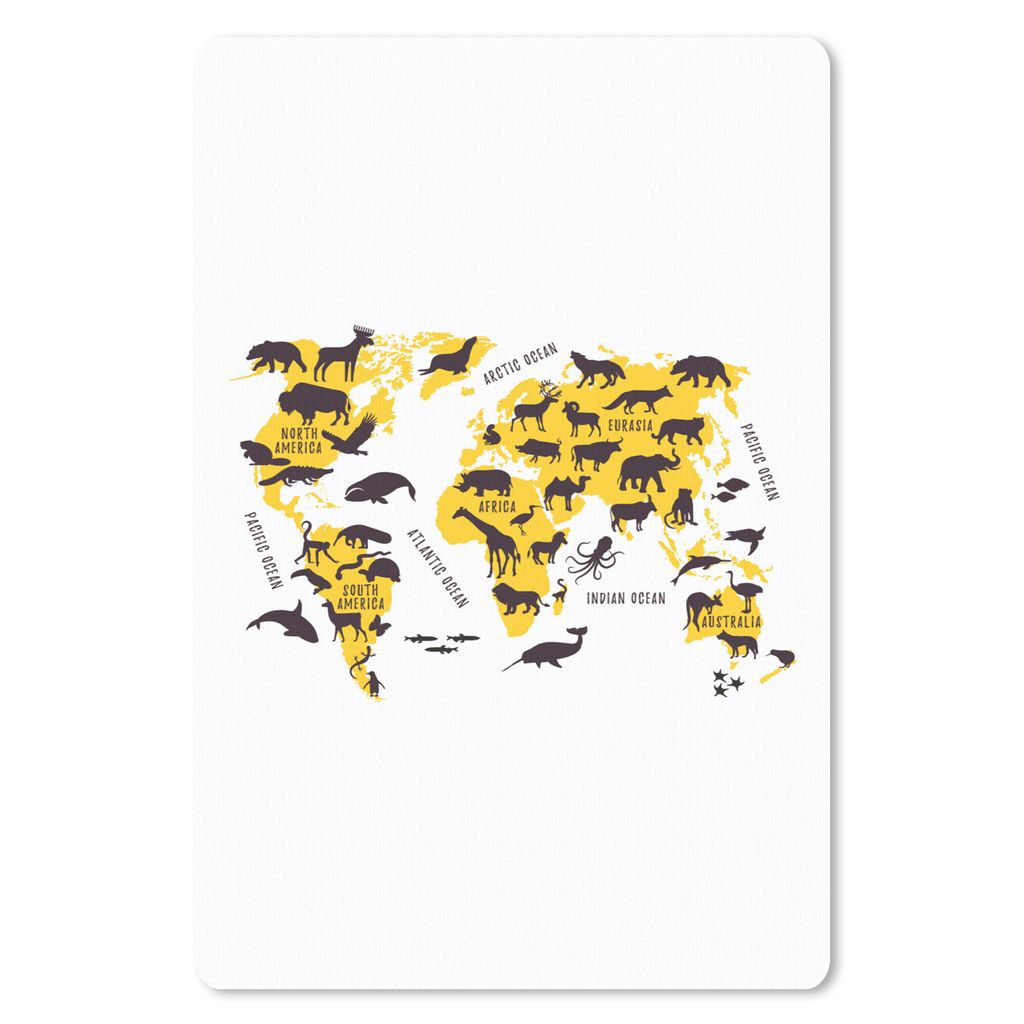 MuchoWow Mauspad Mousepad Karte - Welt - Tiere 40x60 cm - Mousepads - Maus Mat - Pad - Mausunterlage - Schreibtisch Accesoire