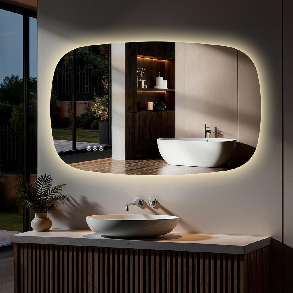 S'AFIELINA 95×60 cm Badspiegel mit Beleuchtung Oval LED Produktbild 