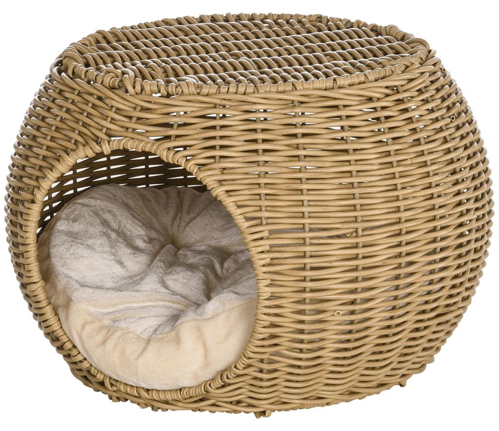 PawHut Katzenkorb Rattan zweistöckig Katzenbett Produktbild 