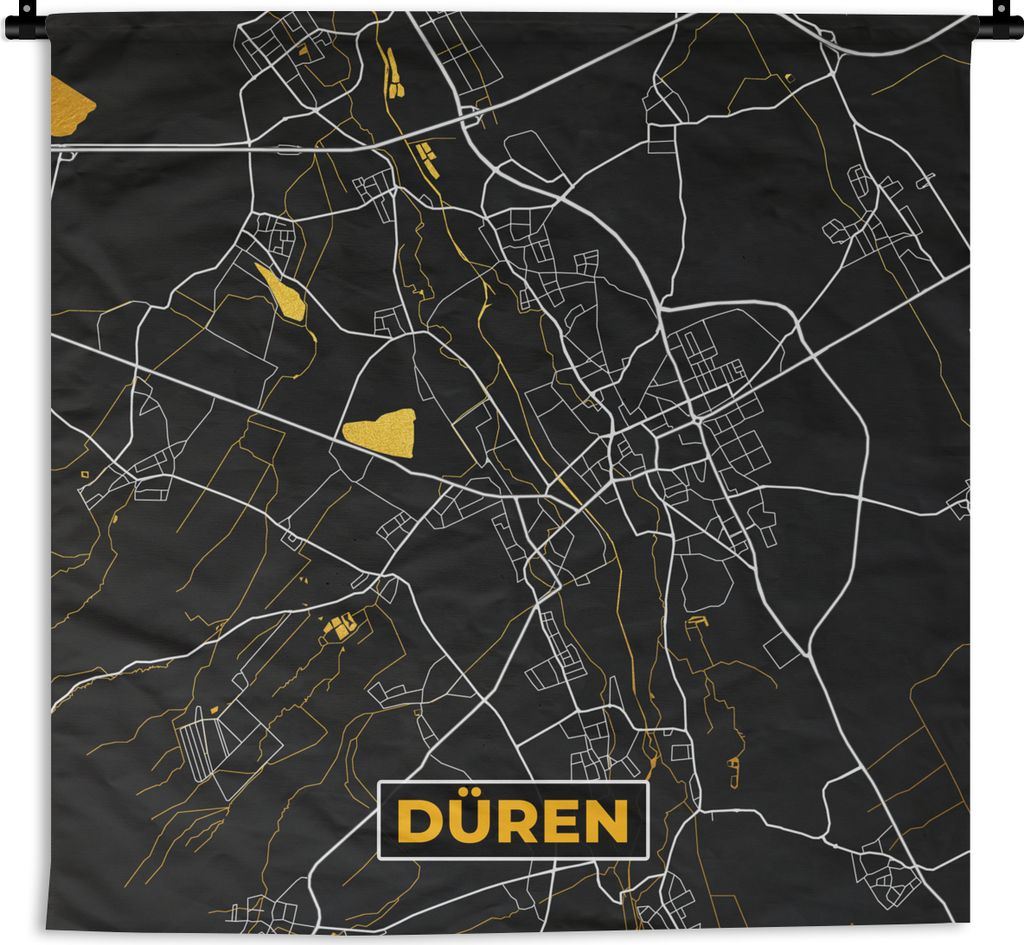 MuchoWow Wandteppich Wandbehang Düren - Karte - Gold - Stadtplan - Deutschland - Karte 150x150 cm Tapisserie Dekoration Wandtuch - Wohnaccessoir...