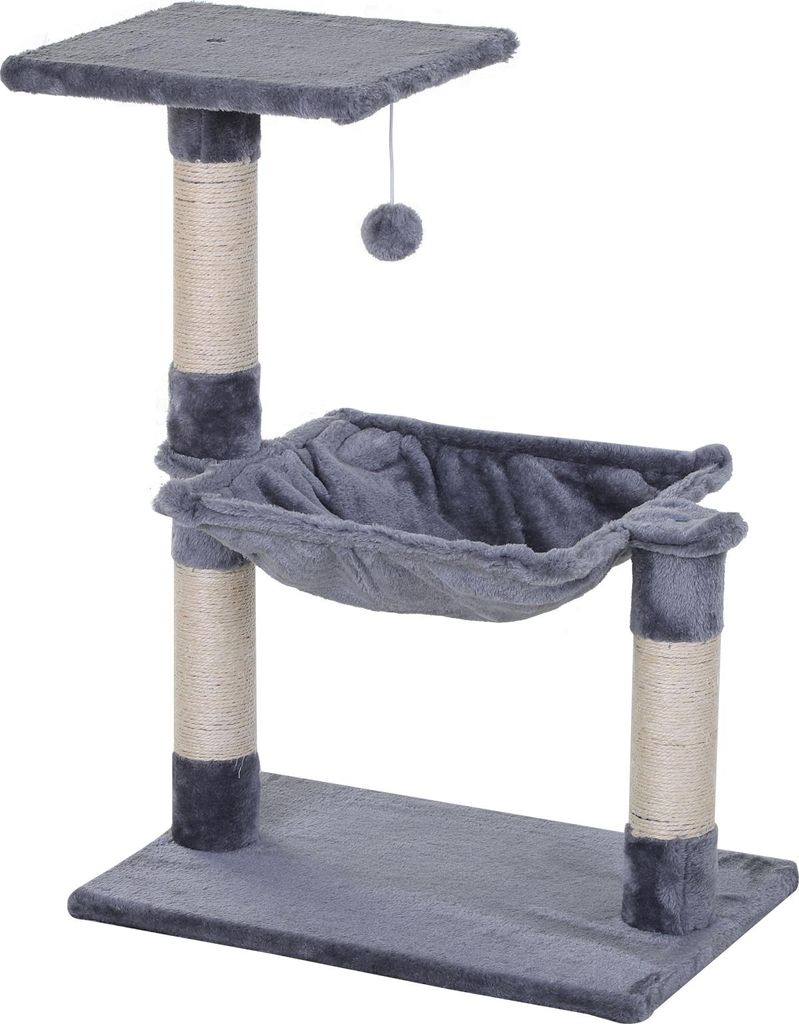 Kletterbaum Katzenbaum Kratzbaum mit Sisalsäule Plüsch-Hängematte Spanplatte Grau 50 x 36 x 70 cm