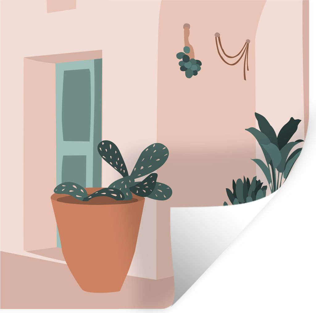 MuchoWow Wandtattoo Wandsticker Wandaufkleber Sommer - Pflanzen - Pastell 30x30 cm Selbstklebend und Repositionierbar - Repositionierbar - Wasser...