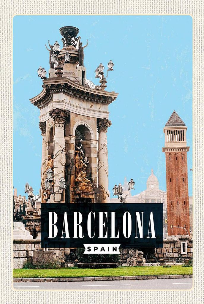vianmo Holzschild 18x12 cm Barcelona Spanien Architektur Bild Bildmotiv Reisemotiv Abenteuer Reisen