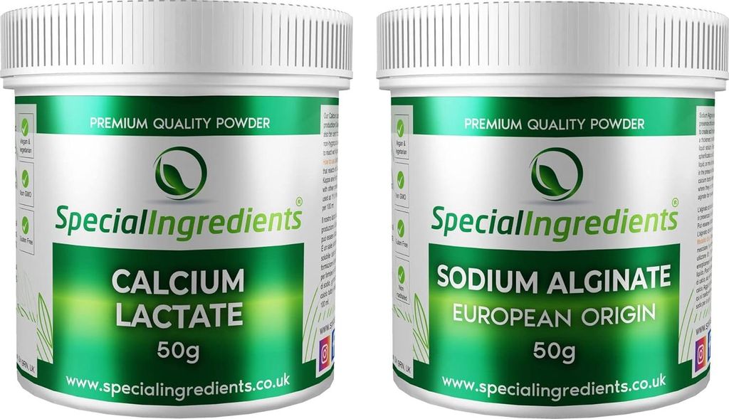 Special Ingredients Calciumlactat & Natriumalginat-Pulver 2 x 50 g - Molekularküche Set für Sphärifikation, Lebensmittelqualität