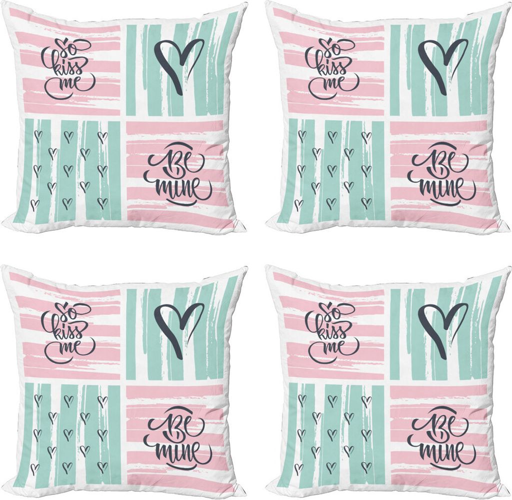 ABAKUHAUS Liebe Kissenbezug Set (4 Stück), Valentinstag Worte, Moderner Doppelseitiger Digitaldruck, 45 cm x 45 cm, Charcoal Grey Pale Pink