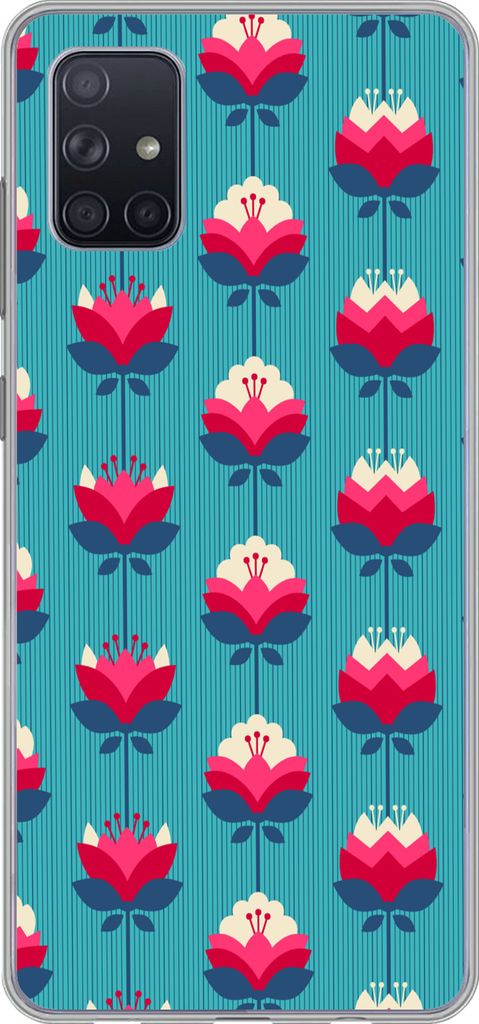 MuchoWow Handyhülle Schutzhülle Hülle für Telefoonhoesje Samsung Galaxy A71 Muster - Retro - Lilie Silikon Softcase Handy Hülle - Kartenbesi...