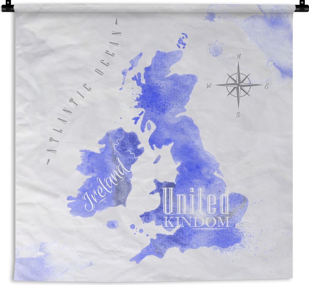 MuchoWow Wandteppich Wandbehang Aquarell - England - Karte 90x90 cm Tapisserie Dekoration Wandtuch - Wandaufhänger