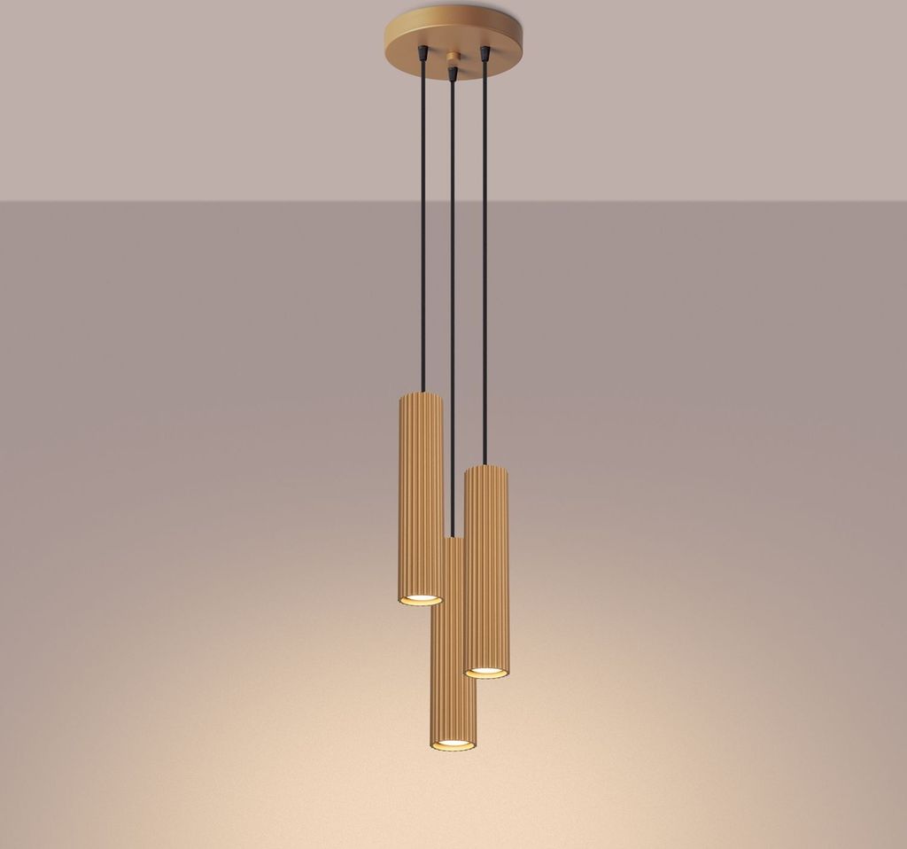 Hängeleuchte Aluminium GU10 B: 19,5 cm H: max. 108 cm in Gold 3-flammig Modern Hängelampe