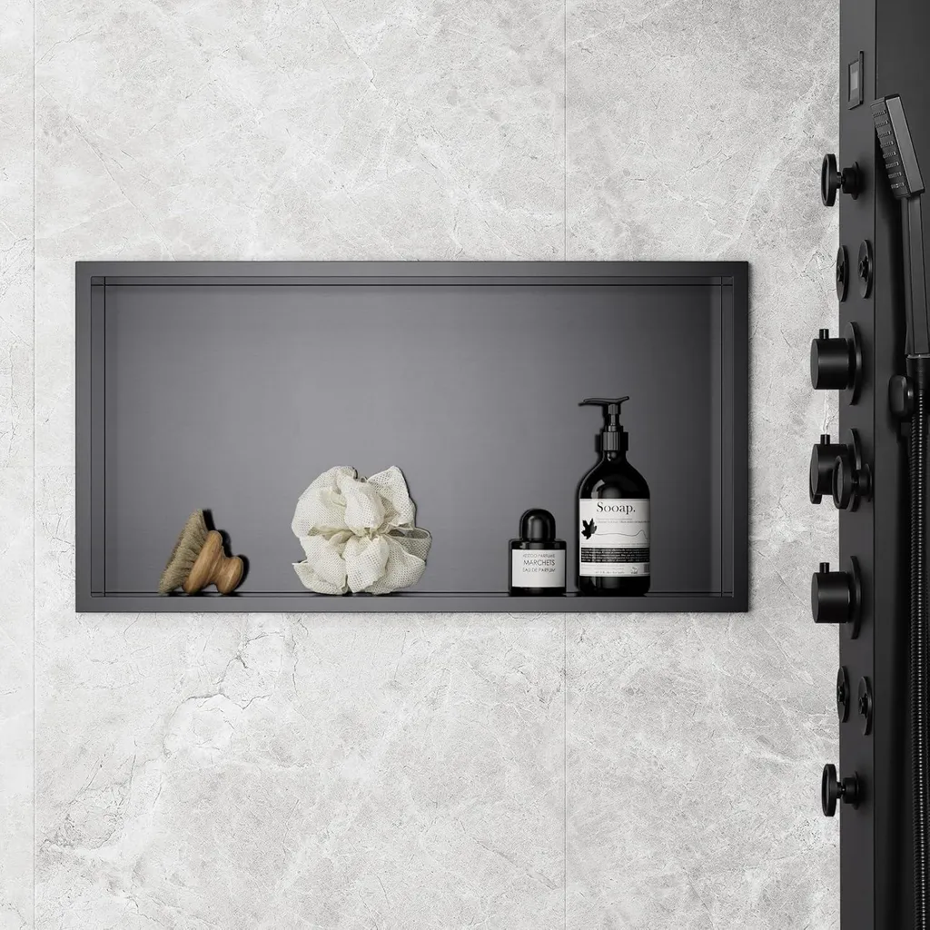Niche de douche inox 60x30 cm anti-fuite et sans perçage d'accessoires