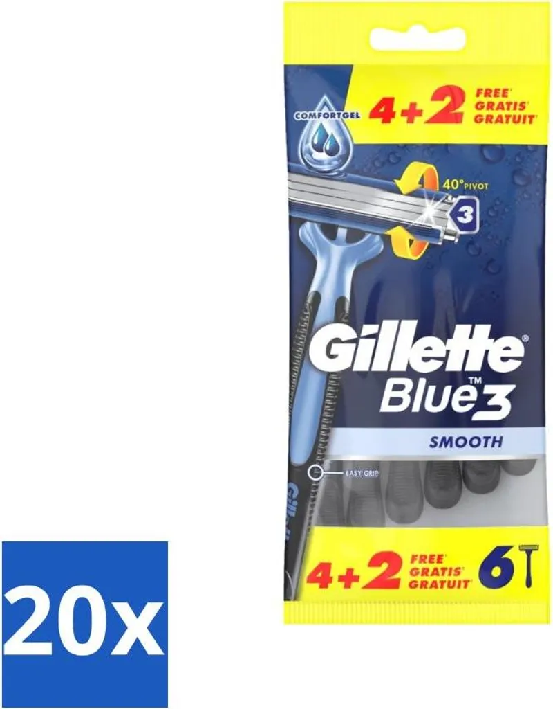 Lot de 20 rasoirs jetables homme Gillette Blue 3 Smooth pour peau douce