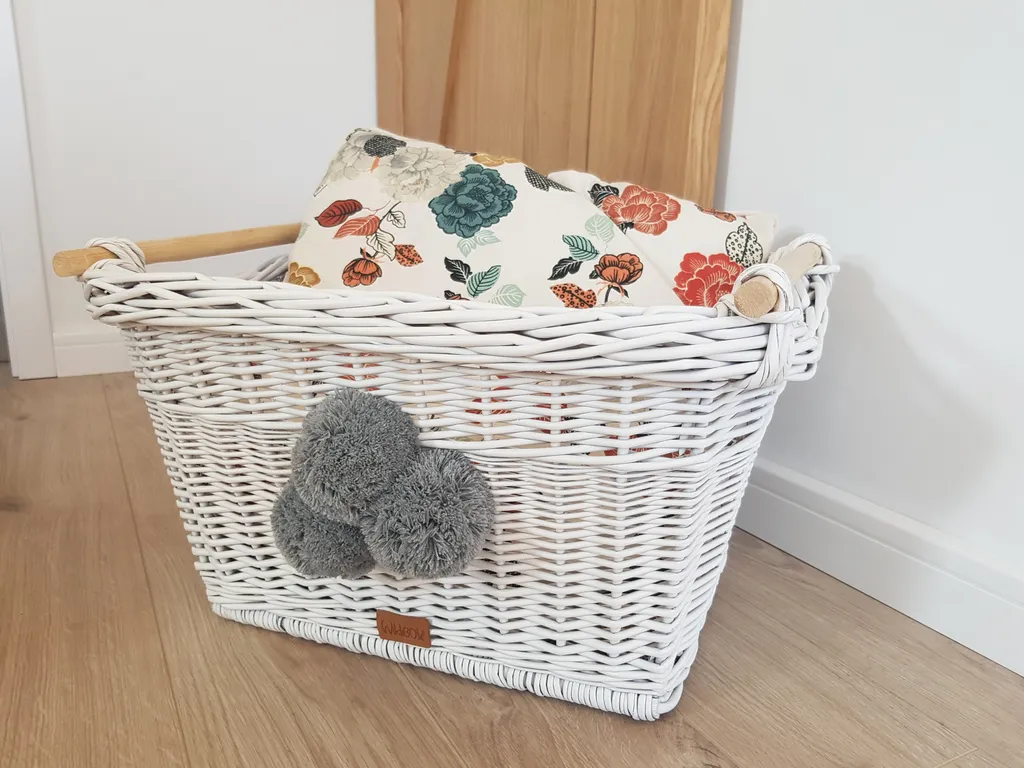 Panier à jouets pompons WikliBOX Toyi en coton tressé blanc 45cm