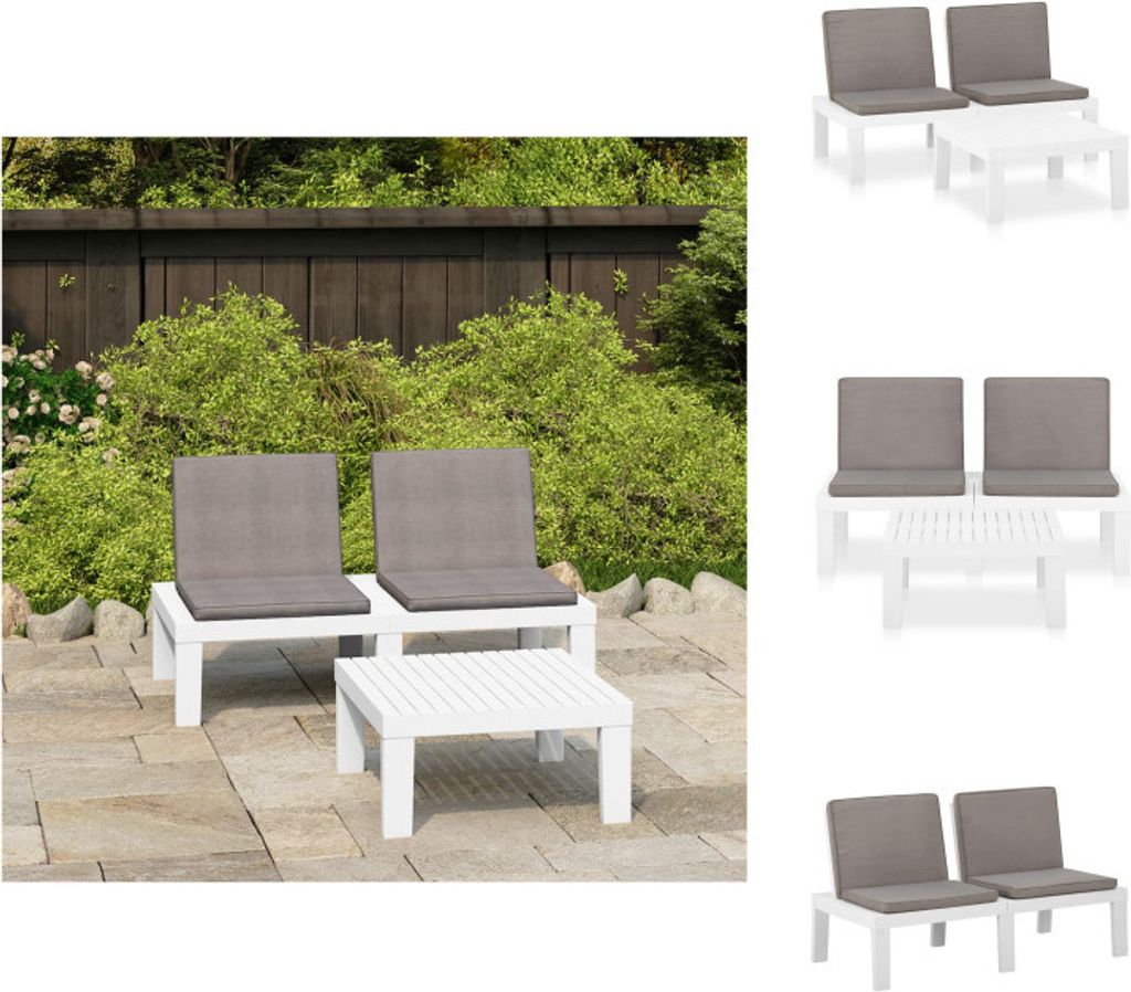 vidaXL 2-tlg. Garten-Lounge-Set mit Auflagen Kunststoff Weiß - Gartenmöbel-Sets