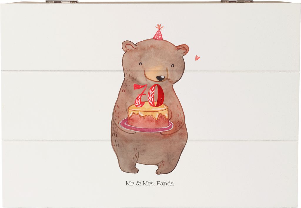 Mr. & Mrs. Panda Box Bär Torte 70. Geburtstag 22 x 15 cm - Weiß - Geschenk, Holzkiste, Party, mit Deckel, Geschenkbox, geschenkkiste, Kuchen, Hap...