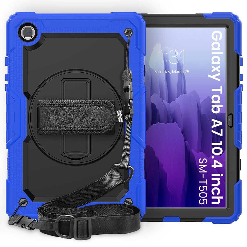 4in1 Schutzhülle für Samsung Galaxy Tab A7 SM-T500 T505 10.4 Zoll Hard Case + Standfunktion+Tragegurt Blau