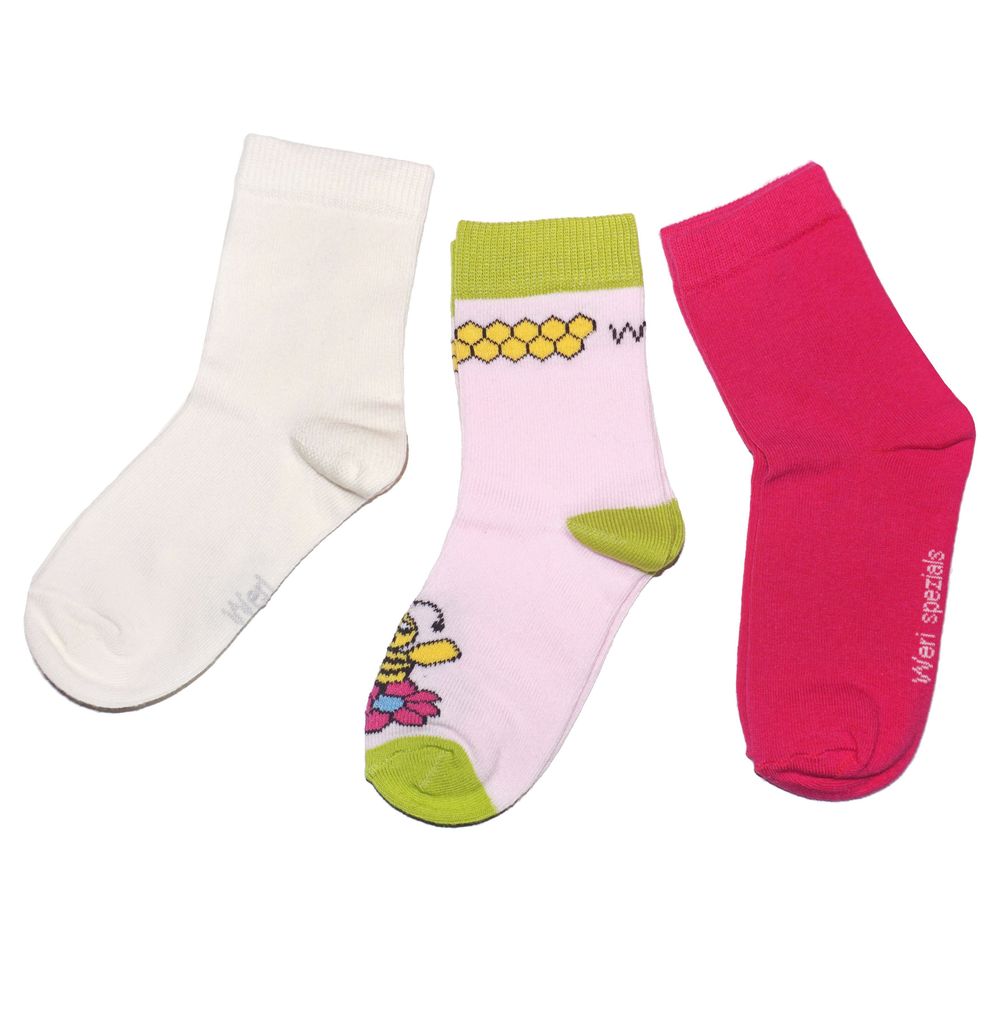 Kinder Socken 3-er Pack aus Baumwolle Biene Rosa Größe 23-26