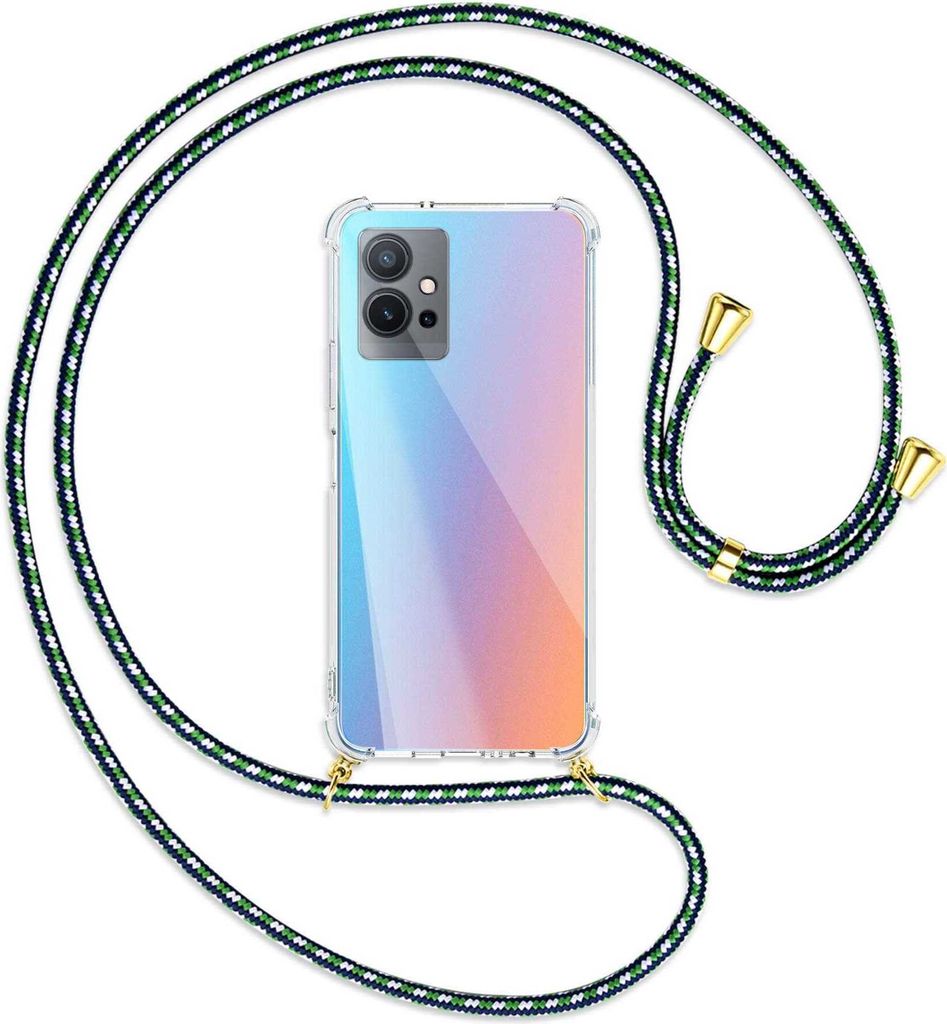 Handykette Backcover-Schutzhülle mit Band (Metall goldfarben) für vivo Y55 5G, vivo Y75 5G - grün/blau/weiß