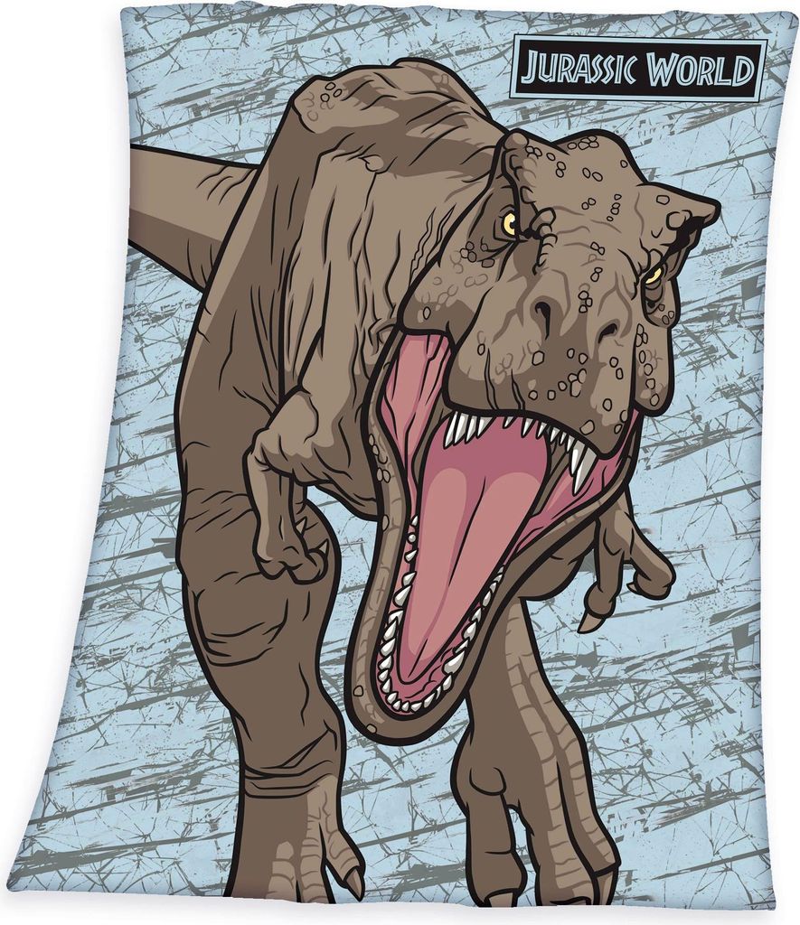 Herding Fleecedecke 130x170cm Jurassic World Dinosaurier Kuscheldecke Hellblau Braun Kinder Decke Fleece