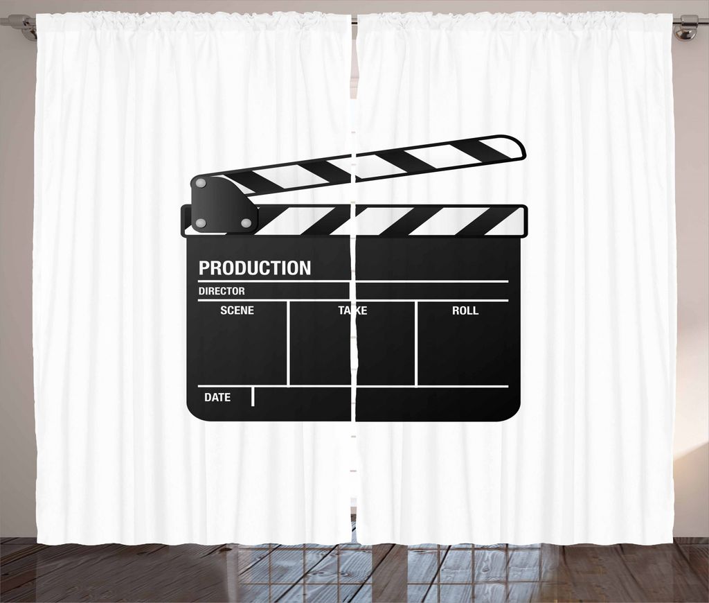 ABAKUHAUS Film Rustikaler Vorhang, Film- und Videoindustrie, Wohnzimmer Universalband Gardinen mit Schlaufen und Haken, 280 x 245 cm, Weiß Schwarz