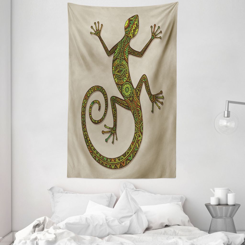ABAKUHAUS Bunt Wandteppich und Tagesdecke, Lizard Pattern aus Weiches Mikrofaser Stoff Waschbar ohne Verblassen Digitaldruck, 140 x 230 cm, Grün Tan