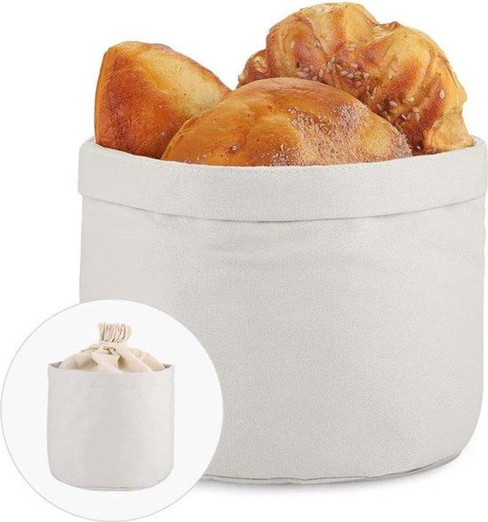 Korb mit Deckel und Zugseil - Durchmesser 20 cm - Moderne Brotkorb aus Baumwolle - Beige - Stoffdichter Brotkorb