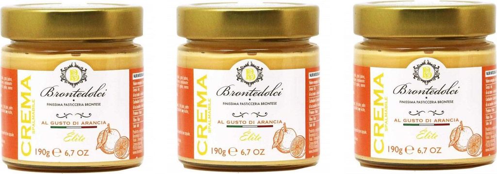3x Brontedolci Crema Spalmabile al gusto di Arancia Streichcreme mit Orangengeschmack 190g in Glas Sizilianische Orangen