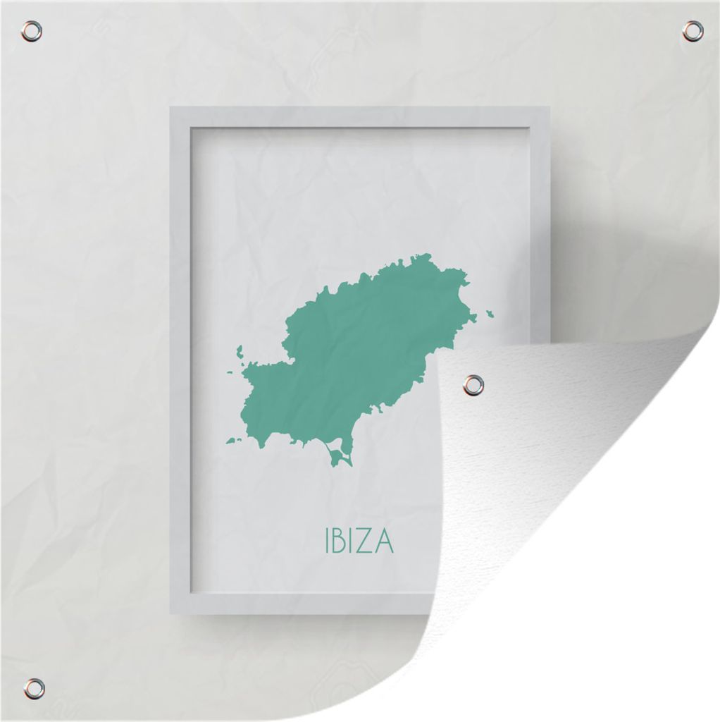 MuchoWow 100x100 cm Outdoor-Poster Gartendeko Sichtschutz Garten Poster für den Garten Eine Illustration einer hellgrünen Karte von Ibiza