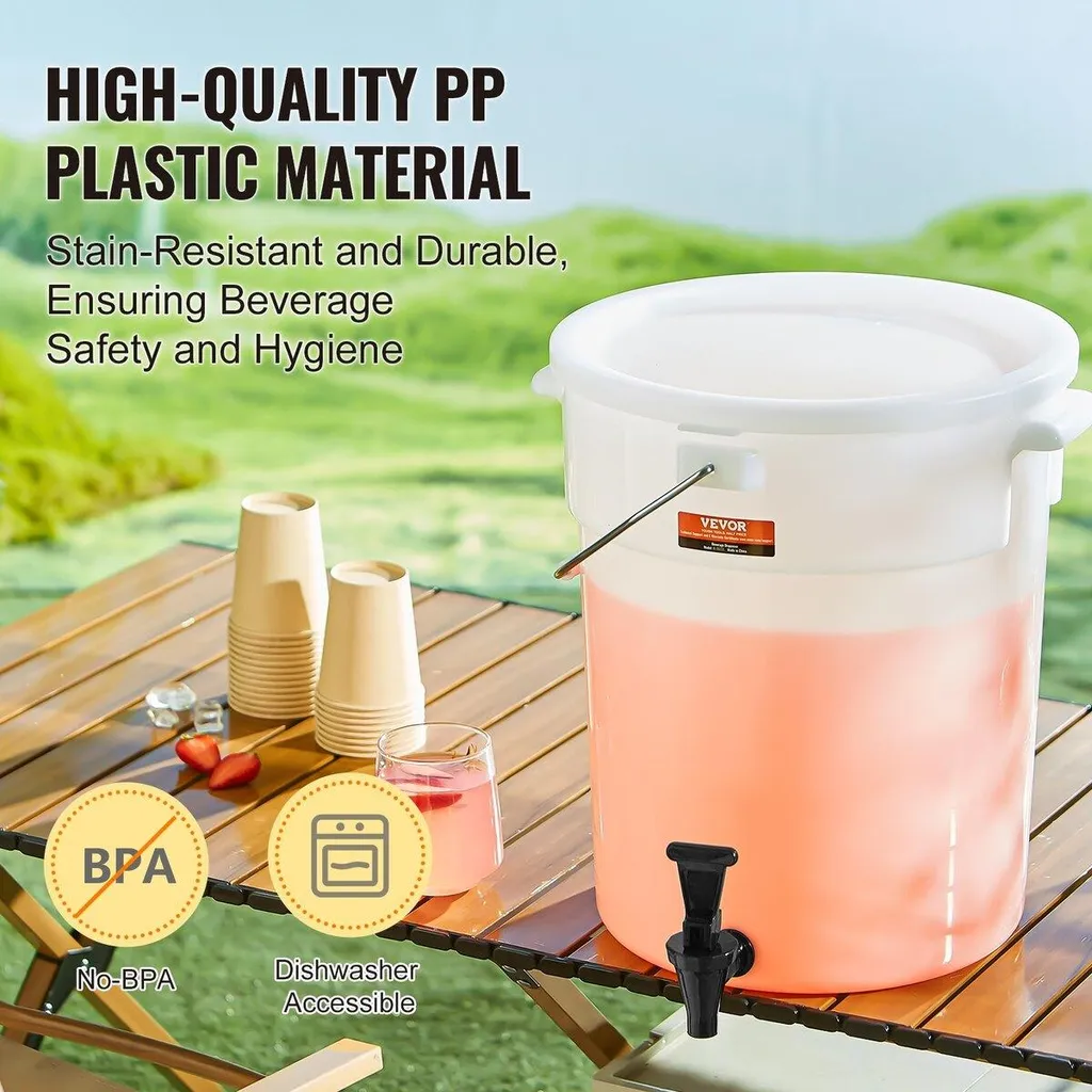 Distributore di bevande, distributori di bevande da 5 galloni per feste, distributore di succhi in plastica con rubinetto e coperchio, distributore di tè freddo, limonata e acqua, per ristoranti, hotel, feste - 4