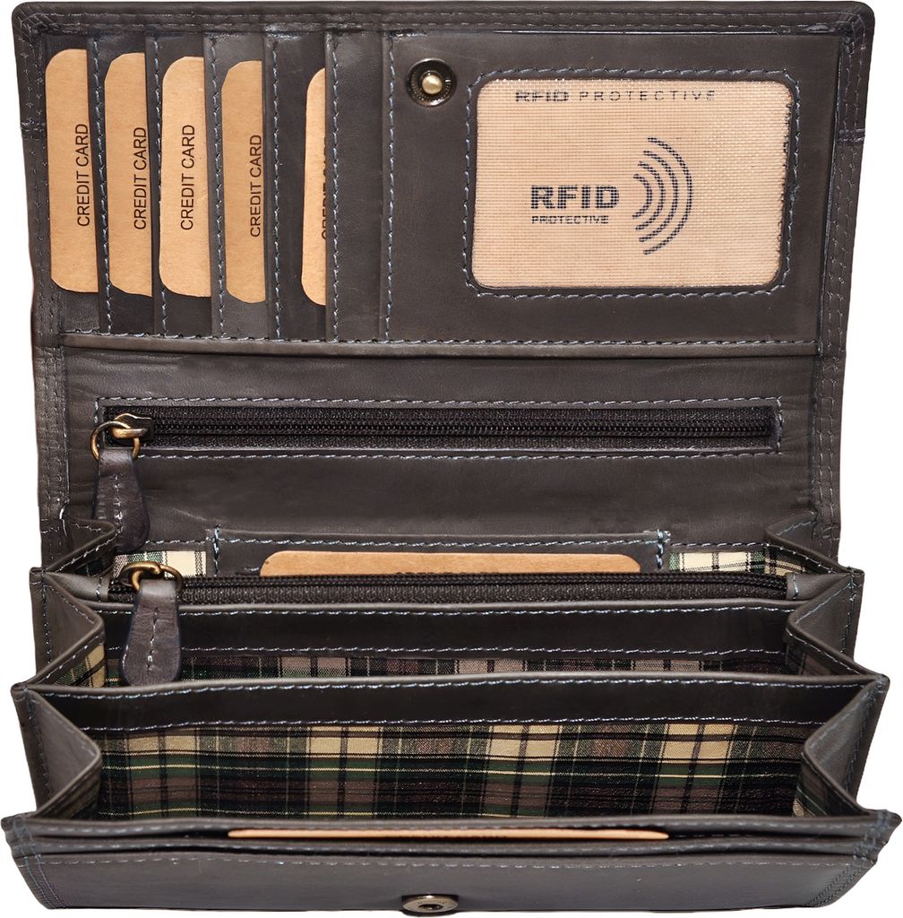 Benthill Geldbörse Damen Leder - Hochwertige weiche Vintage EchtLeder Damen Portemonnaie mit RFID Schutz - Grosse Damenbörse lang - Frauen Portmo...