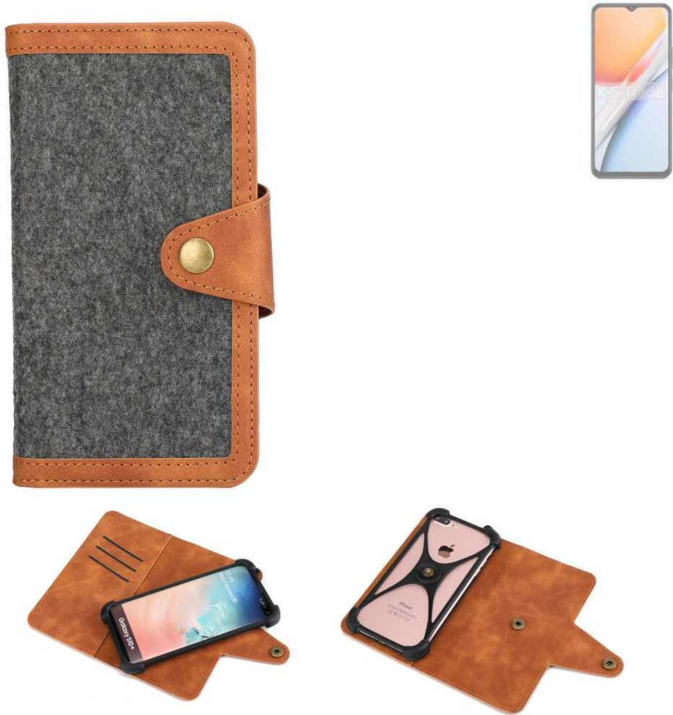 K-S-Trade Schutzhülle Handyhülle kompatibel mit Vivo Y18 Filz Hülle Kunst-Leder dunkelgrau braun (1x)