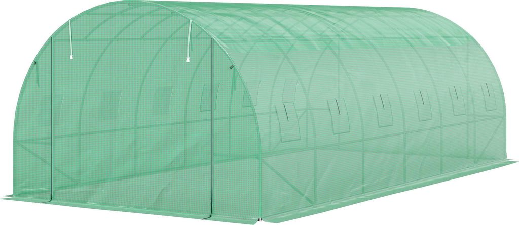 Polytunnel Gewächshaus mit Kunststoff-Abdeckung und Stahlrahmen, begehbares Gewächshauszelt mit Rolltüren, Grün