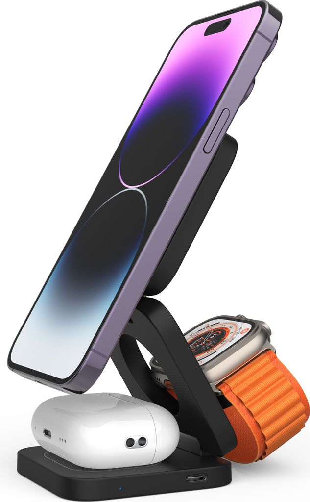 Cubenest 3in1 Faltbares Magnetisches Kabelloses Ladegerät E310, Compatible for MagSafe | Kompatibel Für iPhone 12/13/14/15, Apple Watch & AirPods |