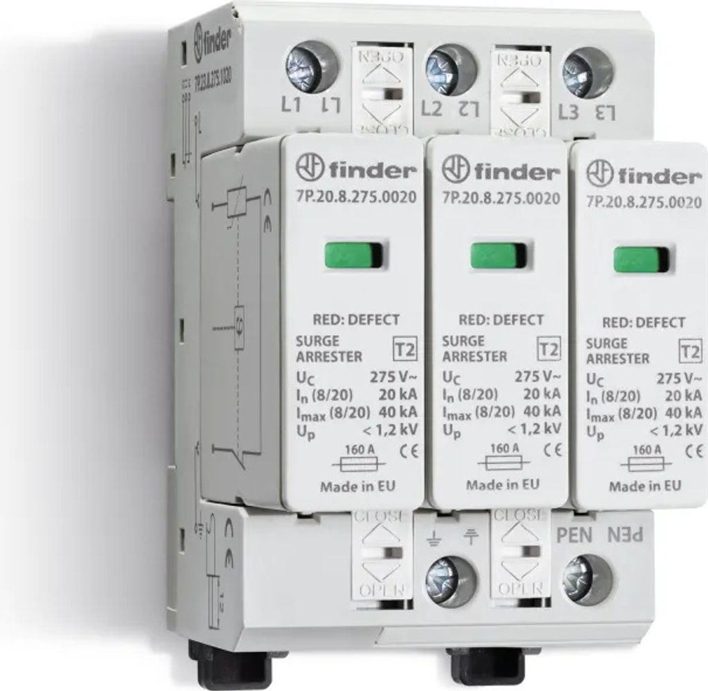 Finder Überspannungsableiter SPD Typ 2 3-phasig Varistoren (7P.23.8.275.0020)