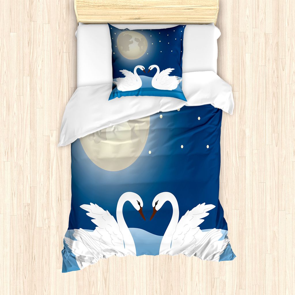 ABAKUHAUS Swans Bettbezug Set für Einzelbetten, Moonlight Sky at Night Kunst, Milbensicher Allergiker geeignet mit Kissenbezug, 135 cm x 200 cm - ...
