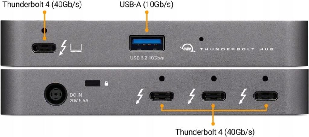 OWC OWCTB4HUB5P, Przewodowa, Thunderbolt, Szary, Space Zdjęcie produktu 