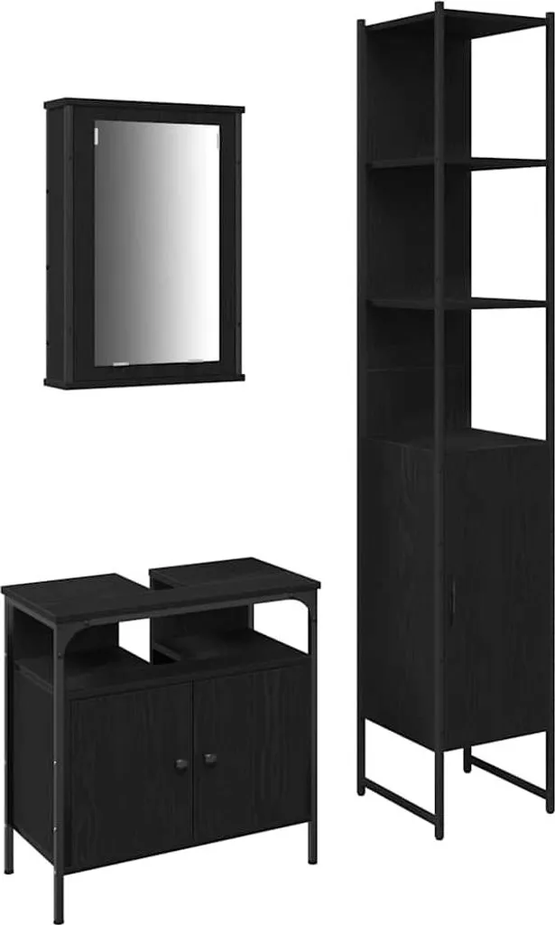 Set Bagno vidaXL 3 Pz Rovere Nero | Mobili Funzionali Salvaspazio