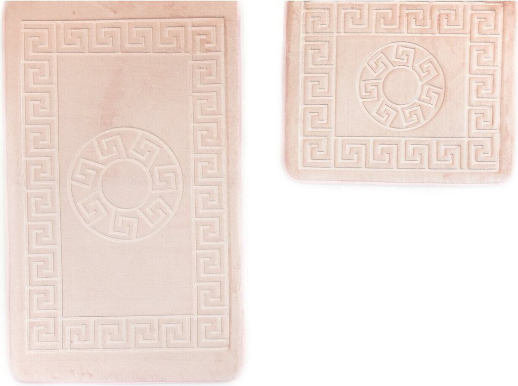 Almina 2 Teiliges Bademattenset aus Polyester mit Muster Waschbar und Rutschfest Rosa