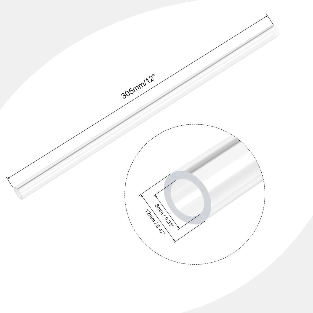 PVC Transparent Rohr, Innendurchmesser 8mm Durchmesser 12mm L?NGE 305mm Acryl Kunststoffrohr fš¹r Lampenbau, Stehlampen, M?bel