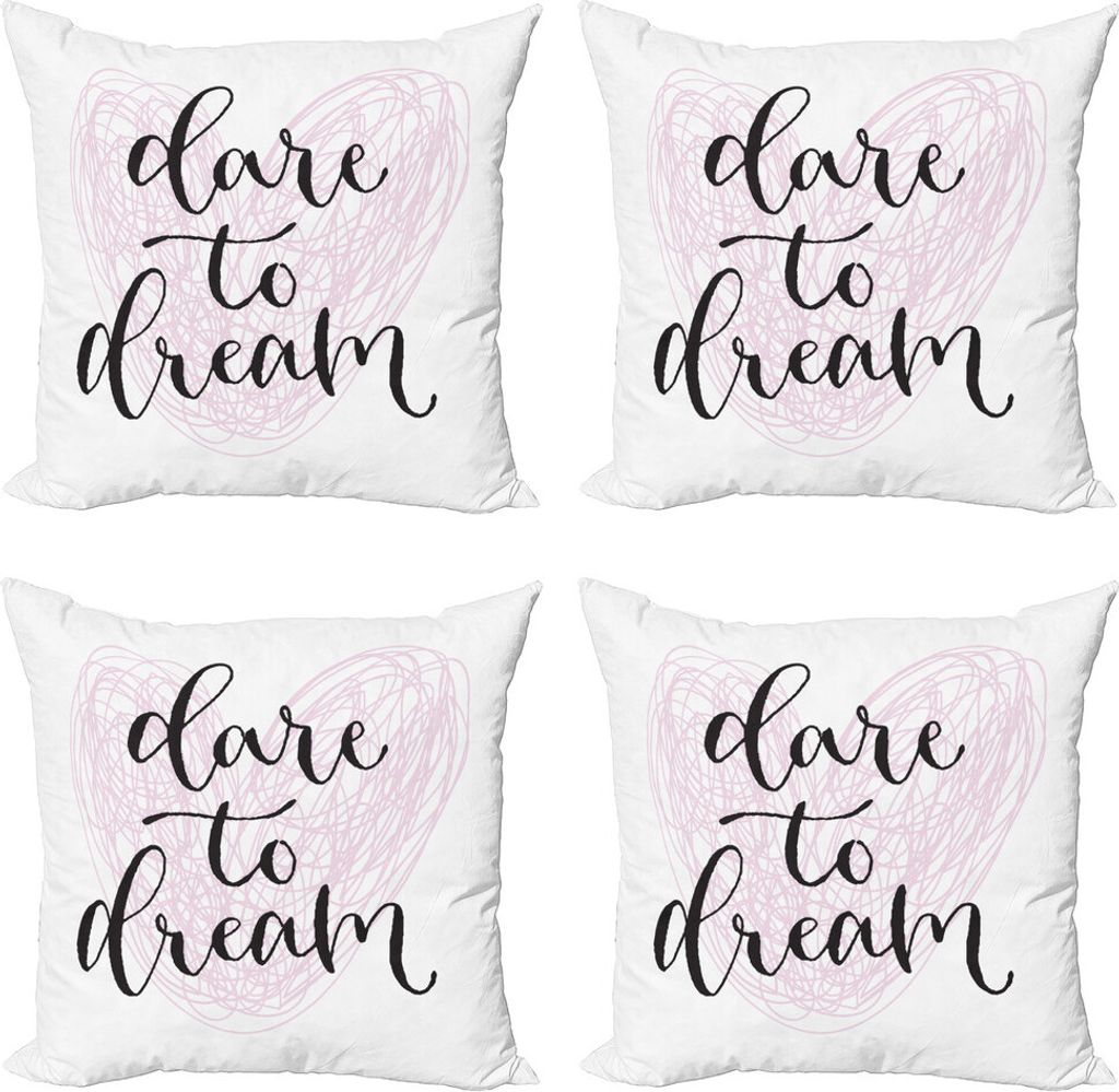 ABAKUHAUS Traum Kissenbezug Set (4 Stück), Dare to Wörter Herzen Traum, Moderner Doppelseitiger Digitaldruck, 45 cm x 45 cm, Baby Pink und Schwarz