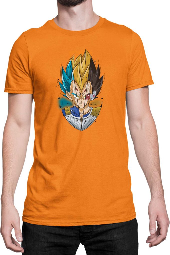 Herren T-Shirt Dragon Anime Manga Ball Z Vegeta Blue Yellow, Man XL / Orange