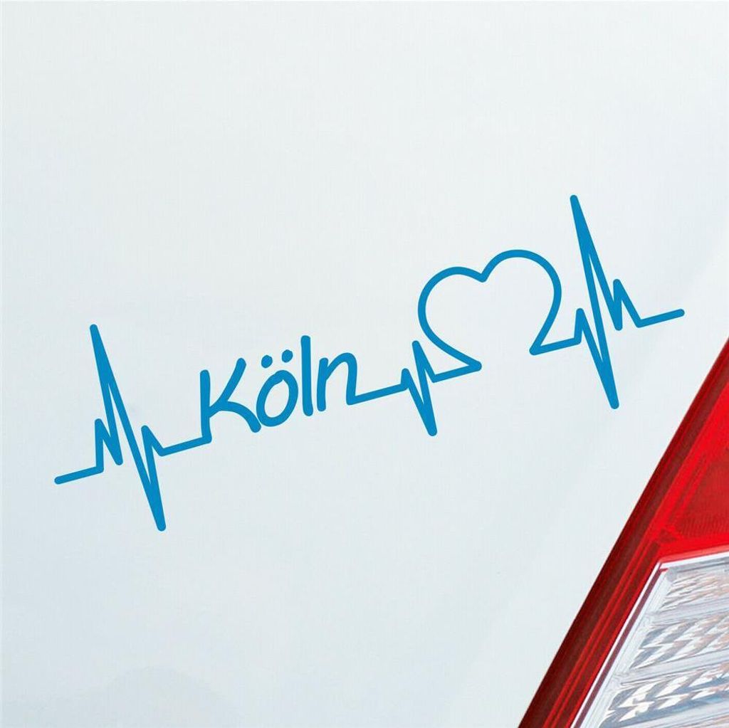 Auto Aufkleber Köln Herz Herzschlag 19x6 cm Hellblau Sticker Heckscheibenaufkleber