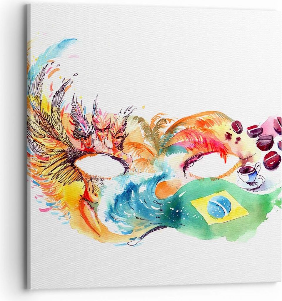 Bild auf Leinwand - Leinwandbild - Flagge Karneval Brasilien - 70x70cm - Wand Bild - Wanddeko - Leinwanddruck - Bilder - Kunstdruck - Wanddekoratio...