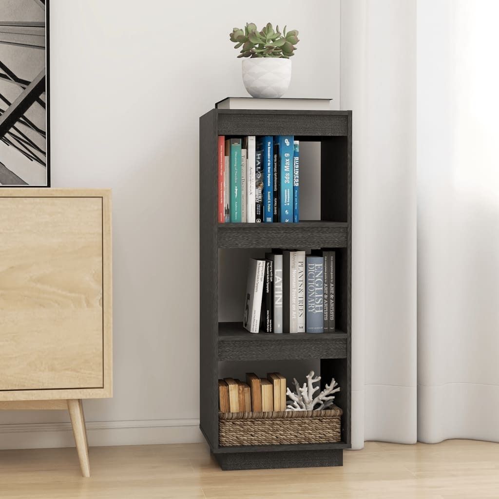 The Living Store Bücherregal/Raumteiler Grau 40x35x103 cm Massivholz Kiefer