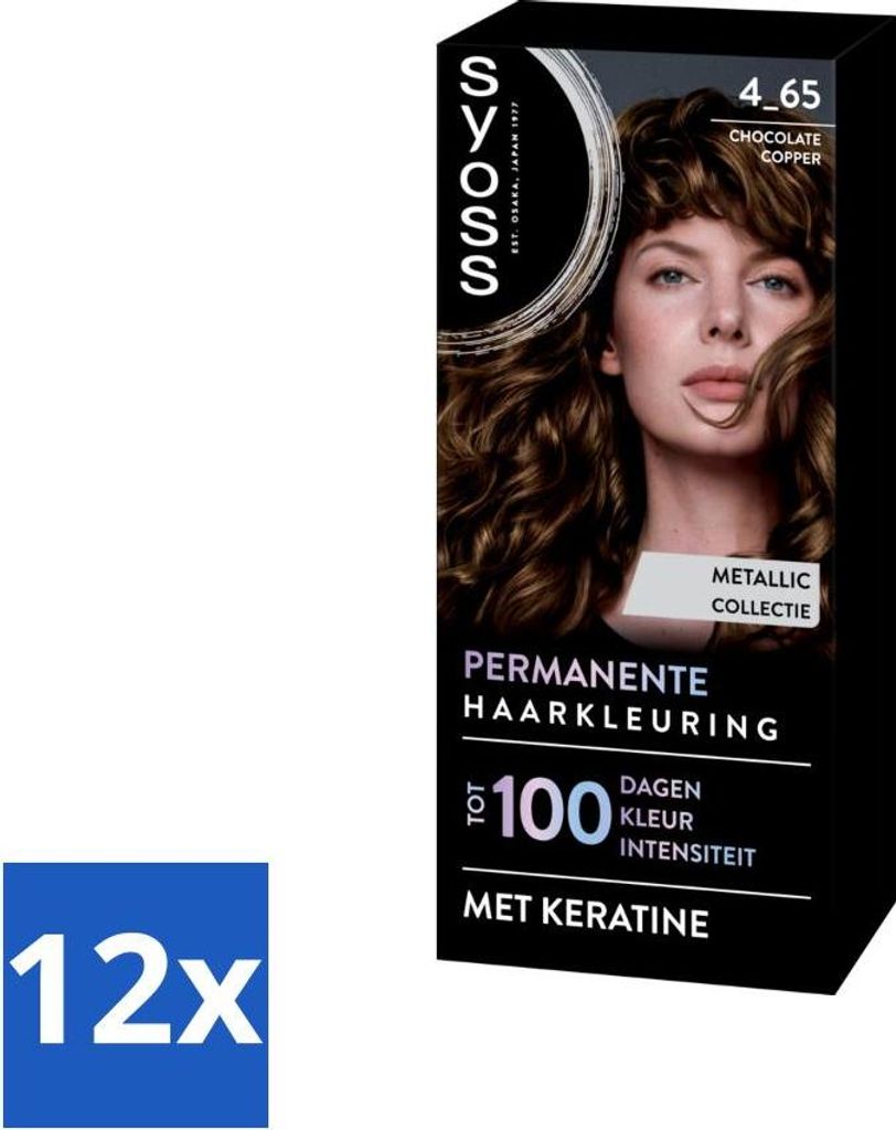 SYOSS – Permanente Coloration 4-65 – Haarfärbemittel – Permanente Haarfärbung – Schoko-Kupfer – Grauabdeckung - Vorteilspack - 12 Stücke