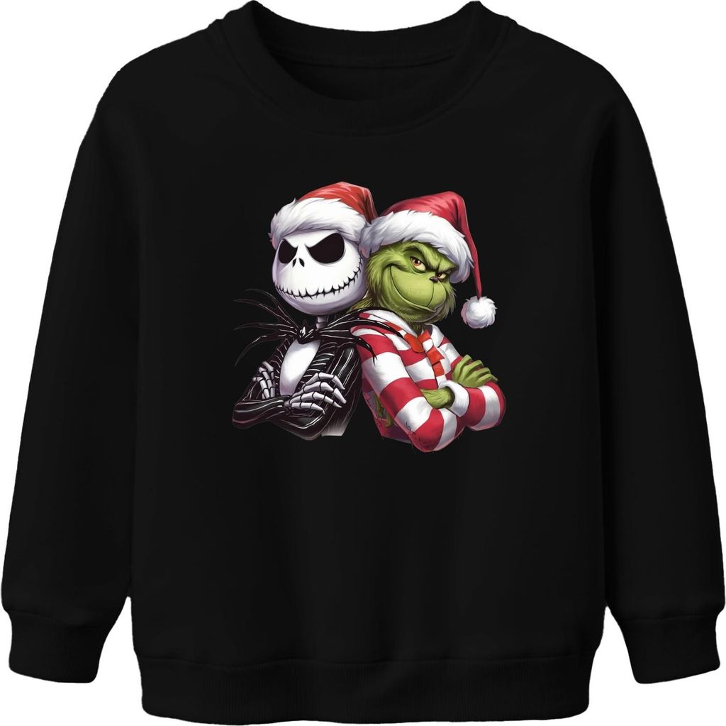 Grinch Jack Skellington Weihnachten Santa Hut lustig Geschenk Uni Kinder Sweatshirt Pullover, Schwarz, 152