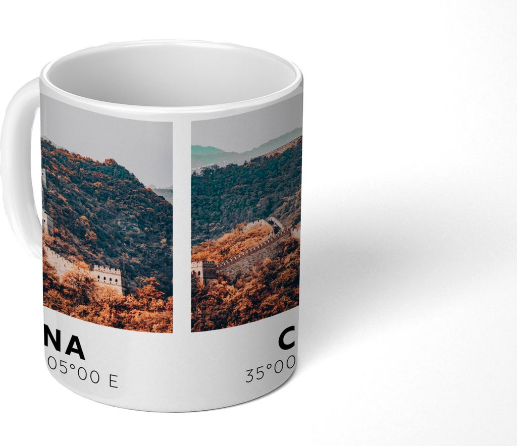 MuchoWow Tasse Kaffeetasse Kaffeebecher 350 ml Große Mauer - China - Asien - Herbst Teetasse - Fototasse - Becher - Keramikbecher - Teebecher - ...