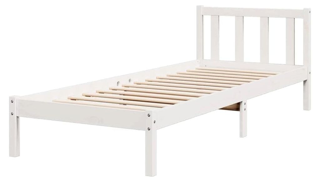 Massivholzbett mit Kopfteil und Lattenrost, Einzelbett für das Schlafzimmer, modernes Design, weiß, 90x220 cm, Kiefernholz