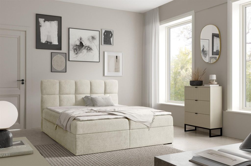 Boxspringbett Schlafzimmerbett PAROZO 160x220cm Stoff Coral Ecru