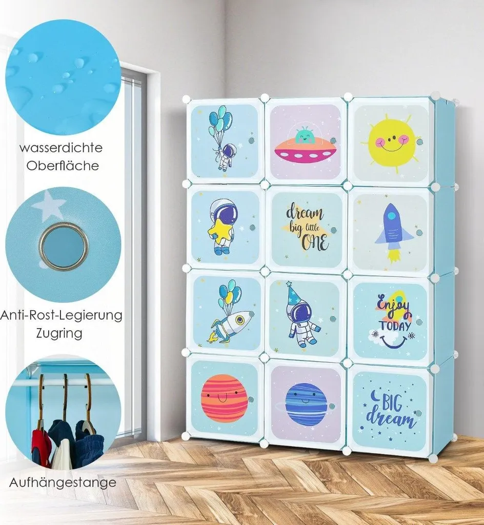Meuble de rangement bleu pour chambre d'enfant, armoire 12 cubes modulables - 4