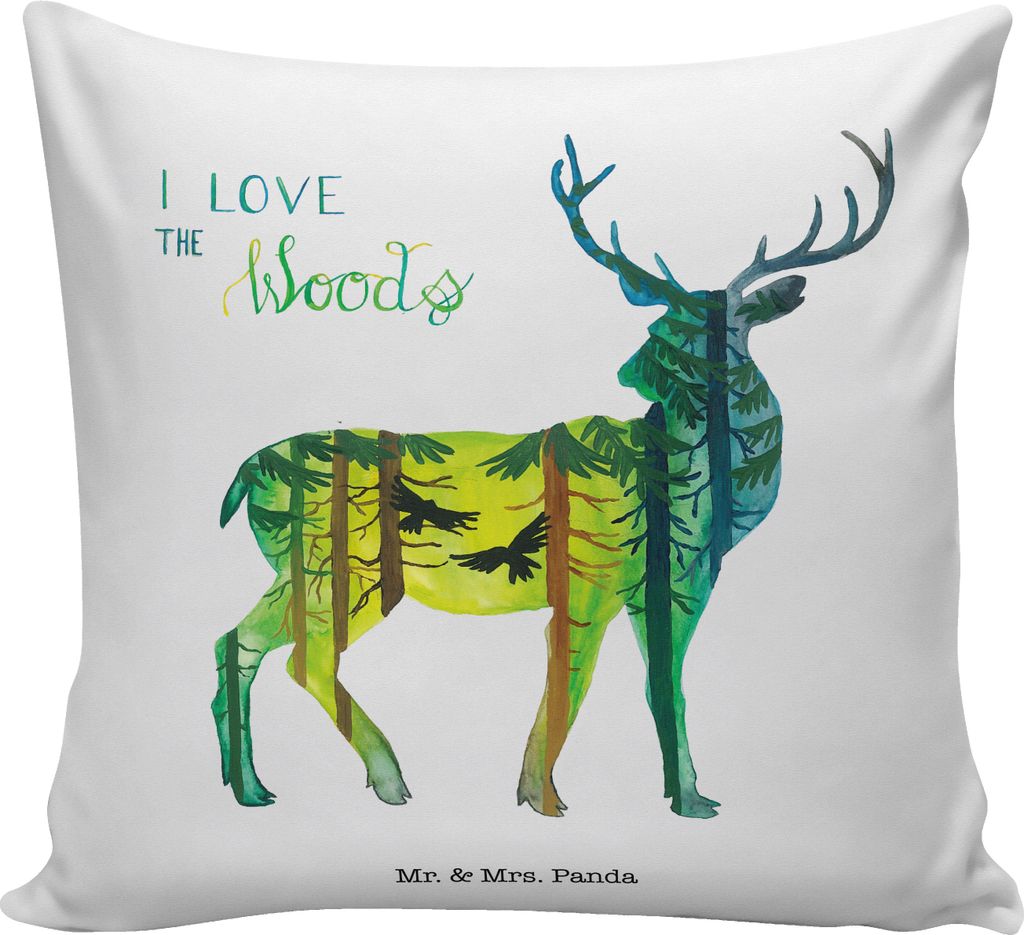 Mr. & Mrs. Panda Zierkissen Hirsch I love the woods - Schwarz - Geschenk, Sofa Kissen, 40x40, Wald, Dekoration, Kuschel, Sofakissen, Dekokissen, für